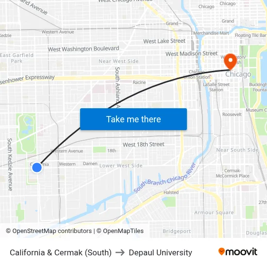 California & Cermak (South) to Depaul University map