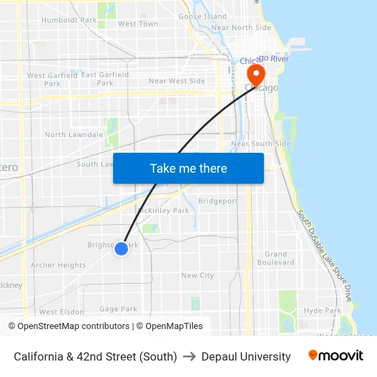 California & 42nd Street (South) to Depaul University map