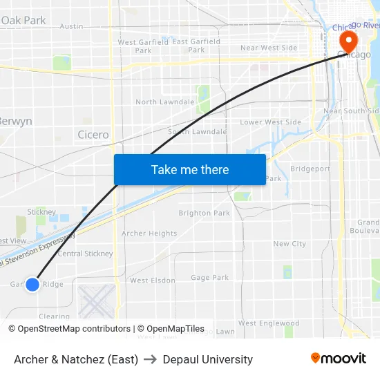 Archer & Natchez (East) to Depaul University map