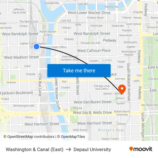 Washington & Canal (East) to Depaul University map