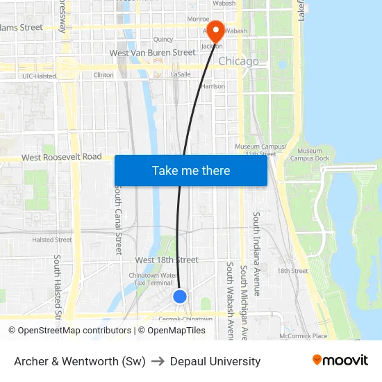Archer & Wentworth (Sw) to Depaul University map