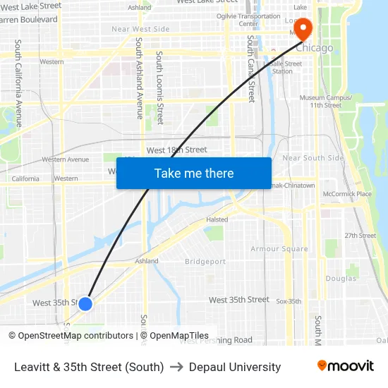 Leavitt & 35th Street (South) to Depaul University map