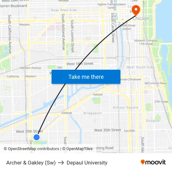 Archer & Oakley (Sw) to Depaul University map