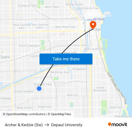 Archer & Kedzie (Sw) to Depaul University map