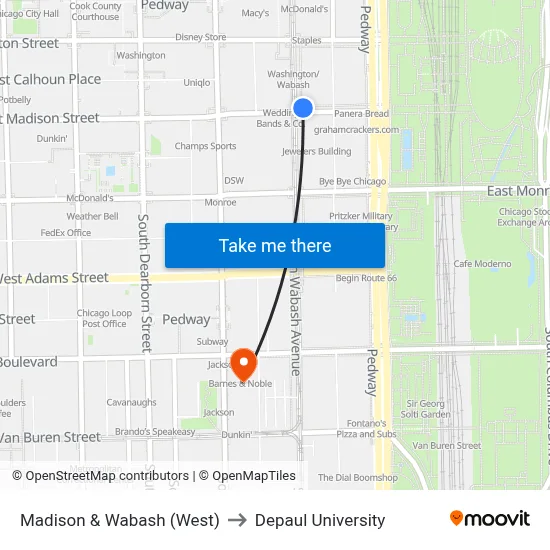 Madison & Wabash (West) to Depaul University map
