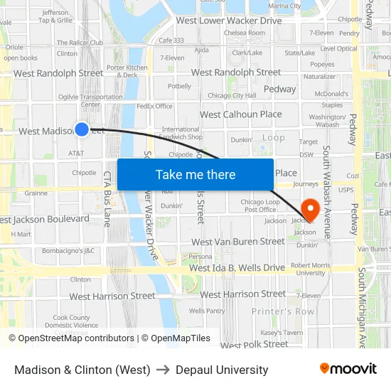 Madison & Clinton (West) to Depaul University map