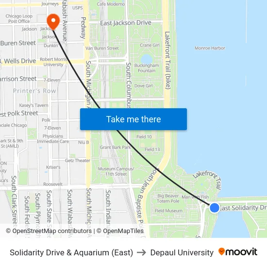 Solidarity Drive & Aquarium (East) to Depaul University map