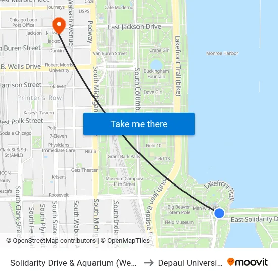 Solidarity Drive & Aquarium (West) to Depaul University map