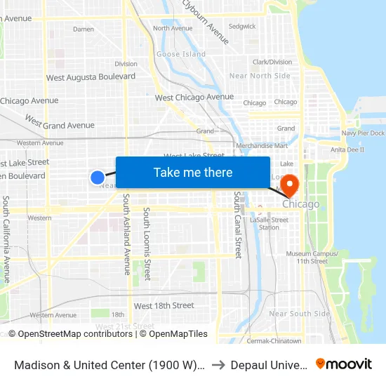 Madison & United Center (1900 W) (West) to Depaul University map