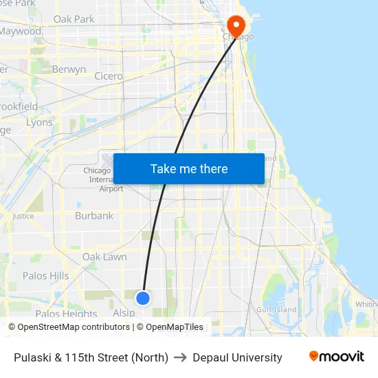 Pulaski & 115th Street (North) to Depaul University map