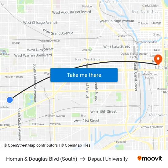 Homan & Douglas Blvd (South) to Depaul University map