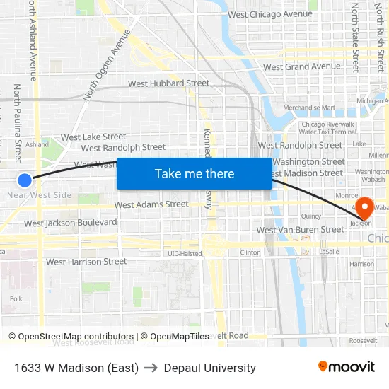 1633 W Madison (East) to Depaul University map