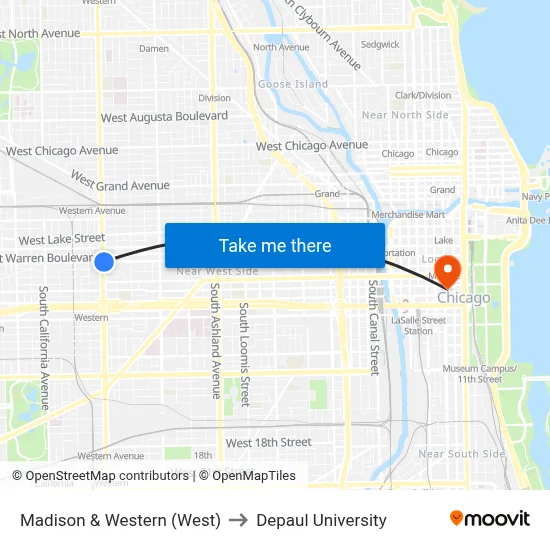 Madison & Western (West) to Depaul University map