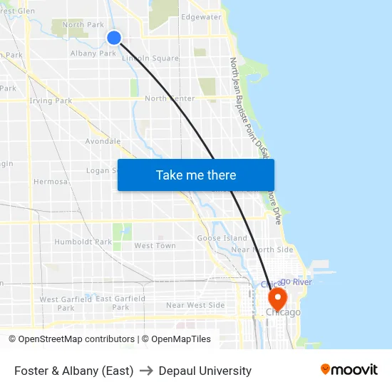 Foster & Albany (East) to Depaul University map