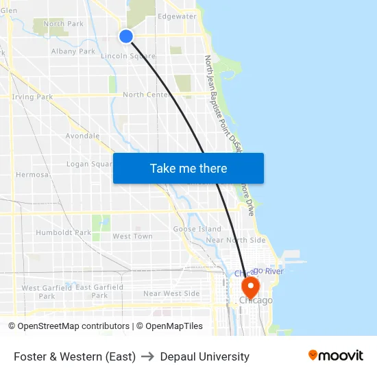 Foster & Western (East) to Depaul University map