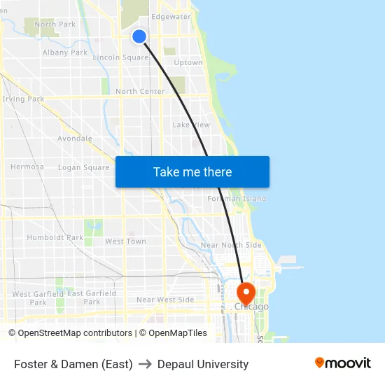 Foster & Damen (East) to Depaul University map