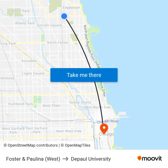 Foster & Paulina (West) to Depaul University map
