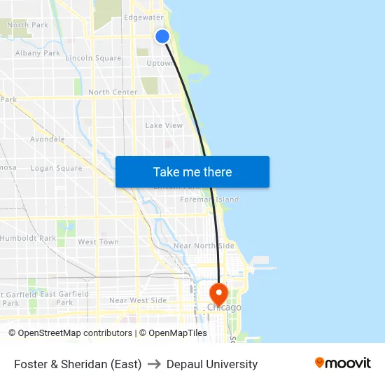 Foster & Sheridan (East) to Depaul University map