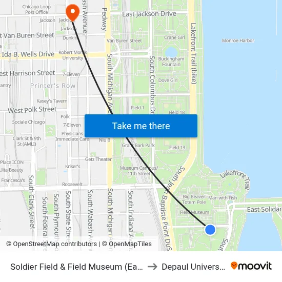 Soldier Field & Field Museum (East) to Depaul University map