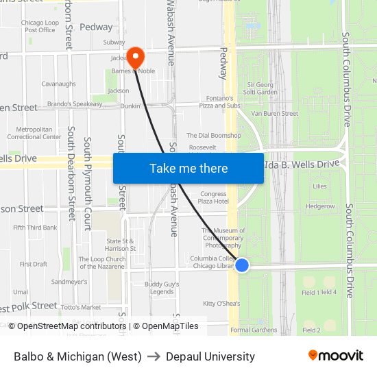 Balbo & Michigan (West) to Depaul University map