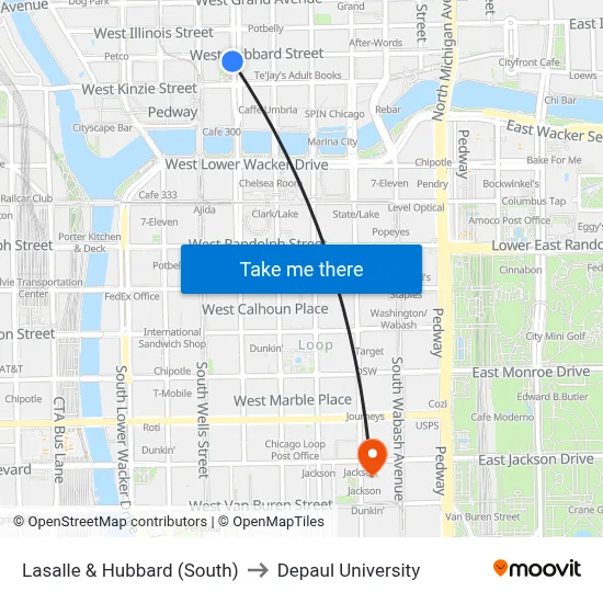 Lasalle & Hubbard (South) to Depaul University map