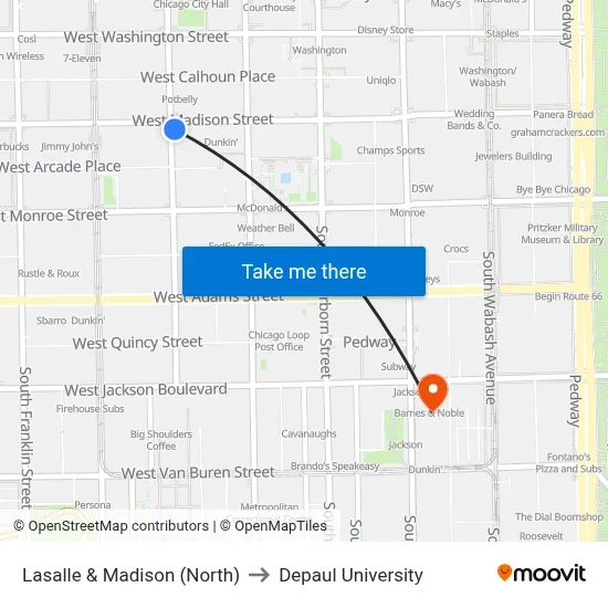 Lasalle & Madison (North) to Depaul University map