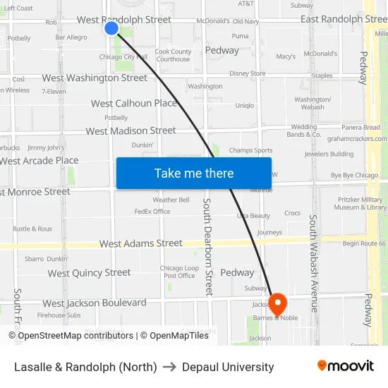 Lasalle & Randolph (North) to Depaul University map