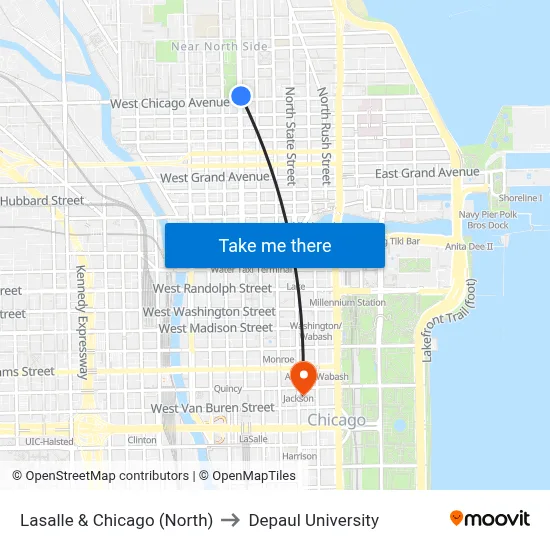 Lasalle & Chicago (North) to Depaul University map