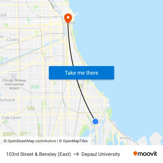 103rd Street & Bensley (East) to Depaul University map
