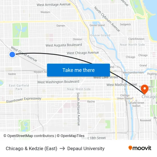Chicago & Kedzie (East) to Depaul University map