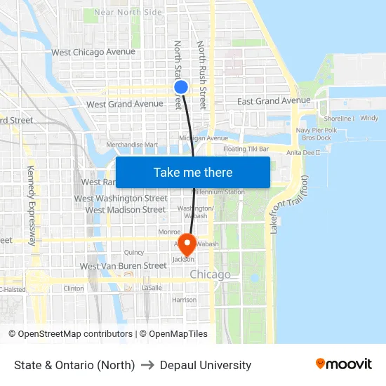 State & Ontario (North) to Depaul University map