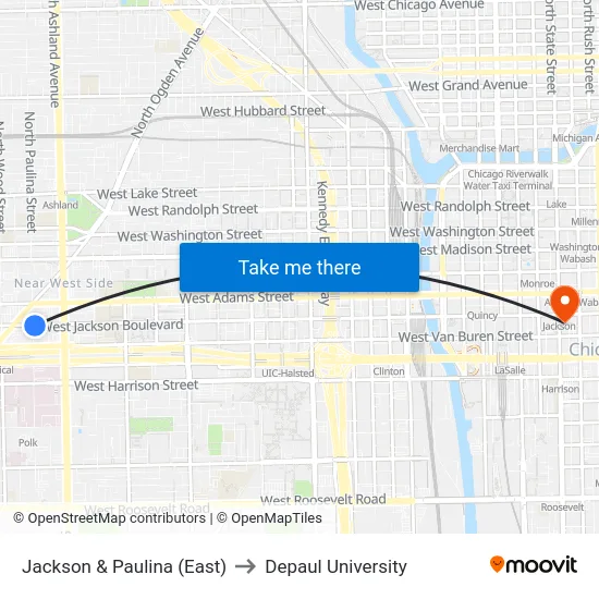 Jackson & Paulina (East) to Depaul University map