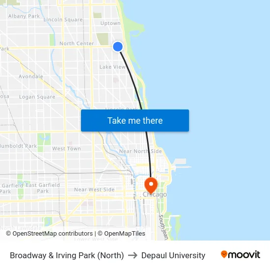 Broadway & Irving Park (North) to Depaul University map
