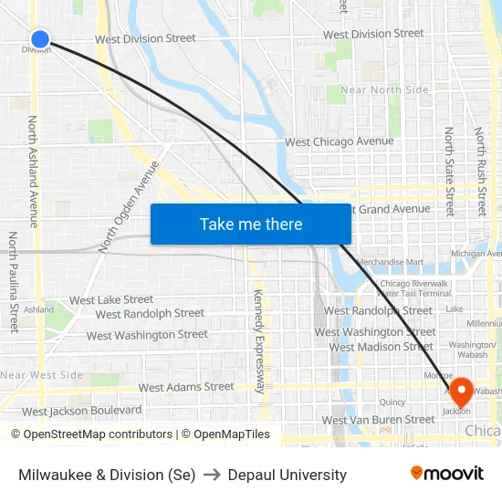 Milwaukee & Division (Se) to Depaul University map