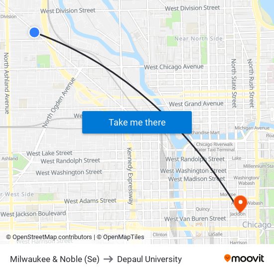 Milwaukee & Noble (Se) to Depaul University map