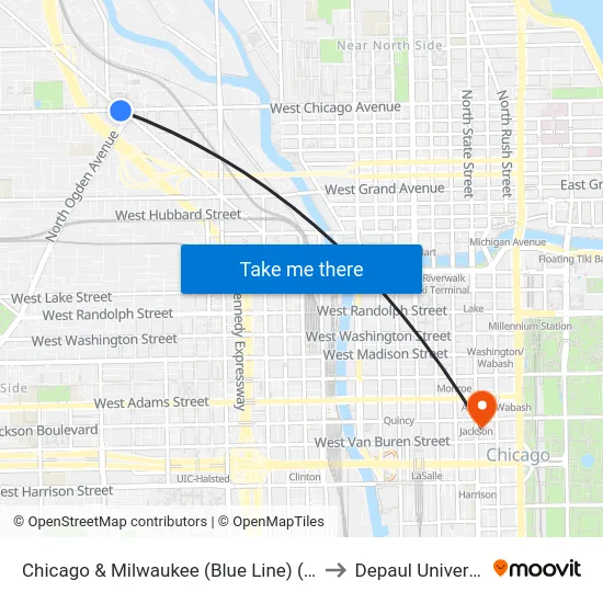 Chicago & Milwaukee (Blue Line) (East) to Depaul University map