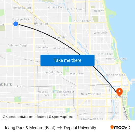 Irving Park & Menard (East) to Depaul University map