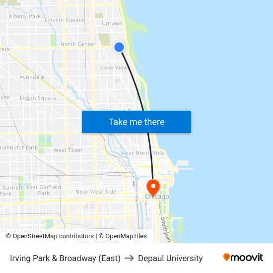 Irving Park & Broadway (East) to Depaul University map