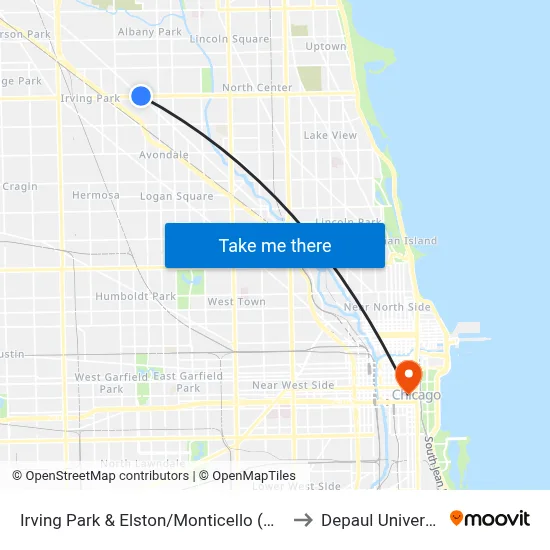 Irving Park & Elston/Monticello (West) to Depaul University map
