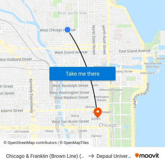 Chicago & Franklin (Brown Line) (East) to Depaul University map