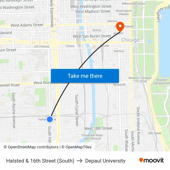 Halsted & 16th Street (South) to Depaul University map