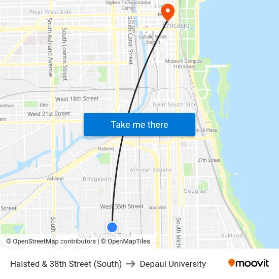 Halsted & 38th Street (South) to Depaul University map