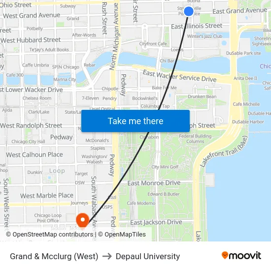 Grand & Mcclurg (West) to Depaul University map
