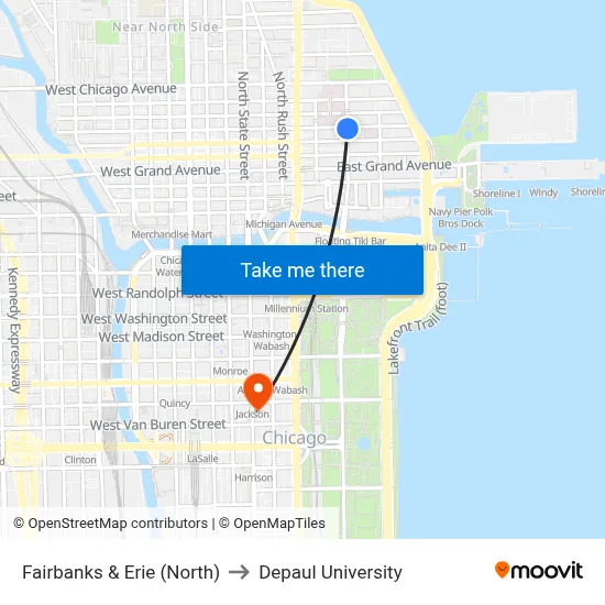Fairbanks & Erie (North) to Depaul University map