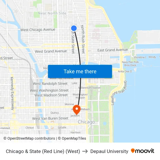 Chicago & State (Red Line) (West) to Depaul University map