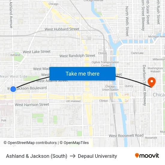 Ashland & Jackson (South) to Depaul University map