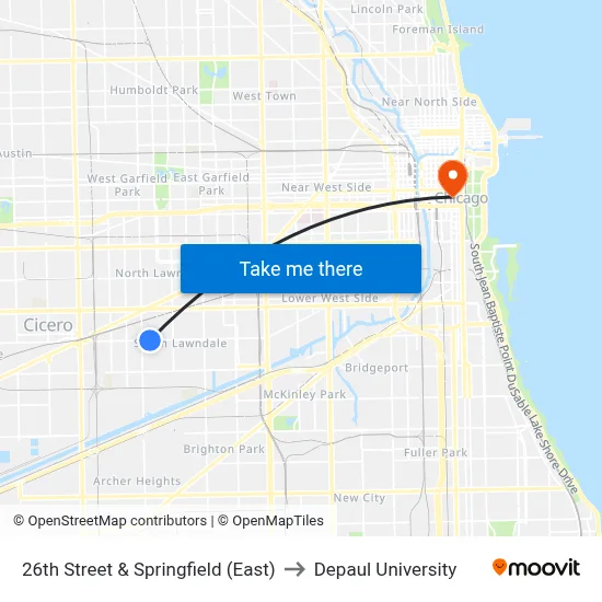 26th Street & Springfield (East) to Depaul University map