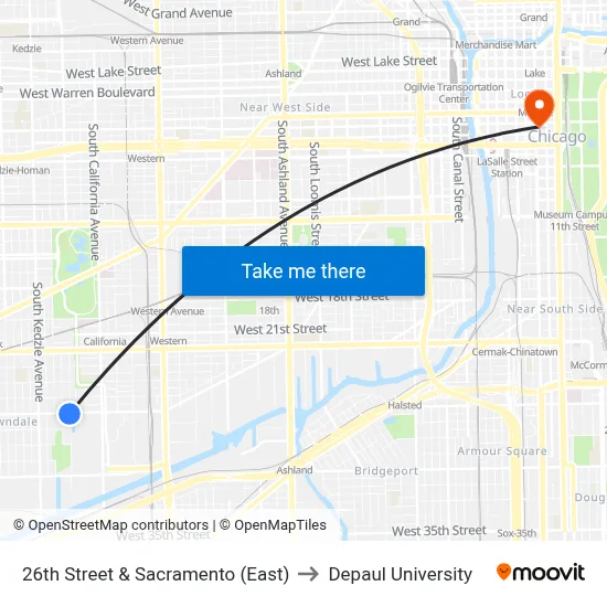 26th Street & Sacramento (East) to Depaul University map