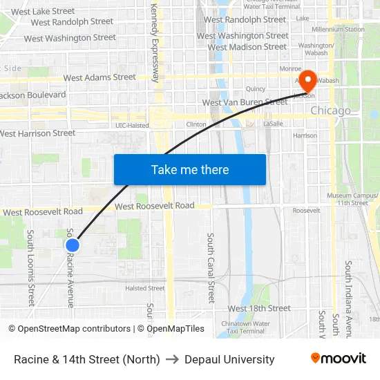 Racine & 14th Street (North) to Depaul University map