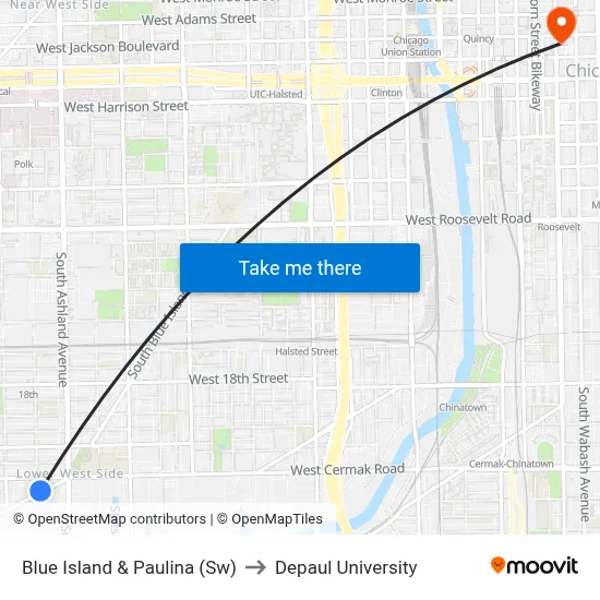 Blue Island & Paulina (Sw) to Depaul University map